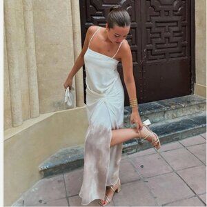 Zara Draped Ombre Midi Dress Ecru Brown Tan Size Small